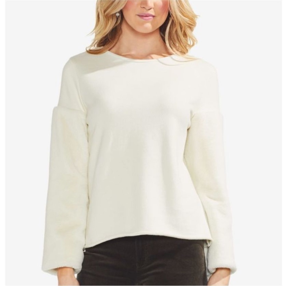 Vince Camuto Off White Sweatshirt w/ Faux Fur Sleeves Cropped Sz L